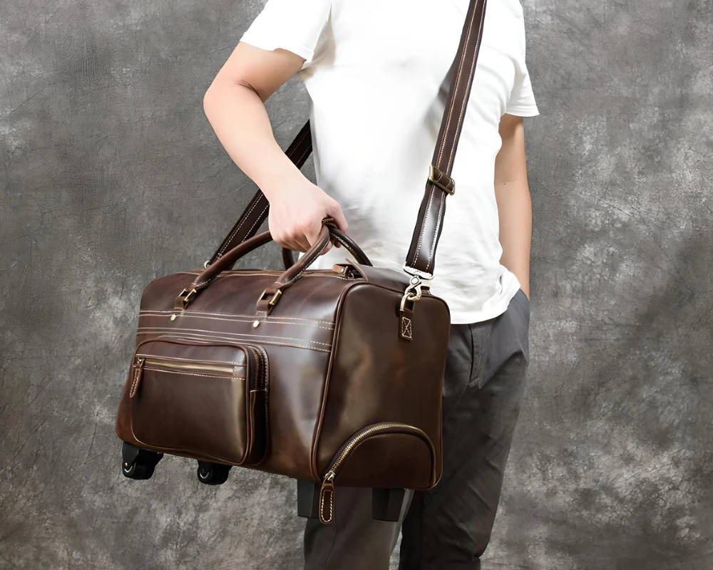 black leather carry on bag