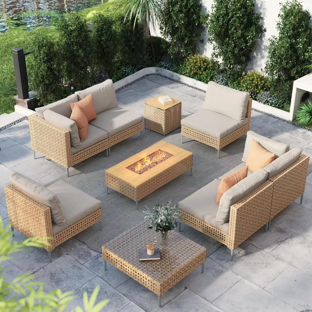 Outdoor modular patio set with fire pit